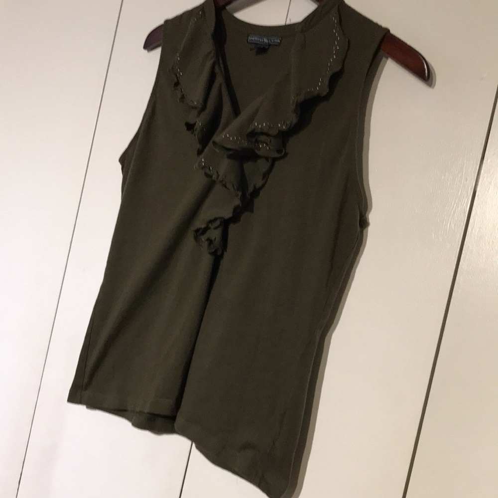 American Living Women's Olive Ruffle Neck Sleeveless Cotton Blouse Top Size L - Picture 9 of 16